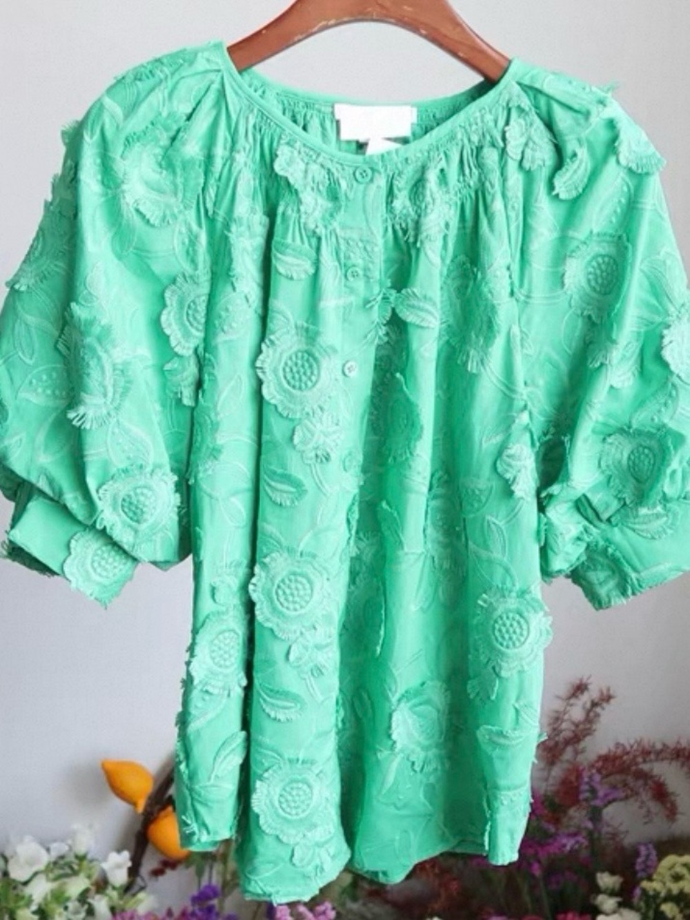 CHICOS Women’s Embroidered Teal Button-Front Top size 4 or 20 new